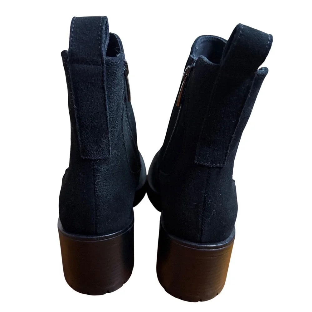 La Canadienne Black Wave Suede Ankle Boots Lug Sole Block Heel Zip 6/36